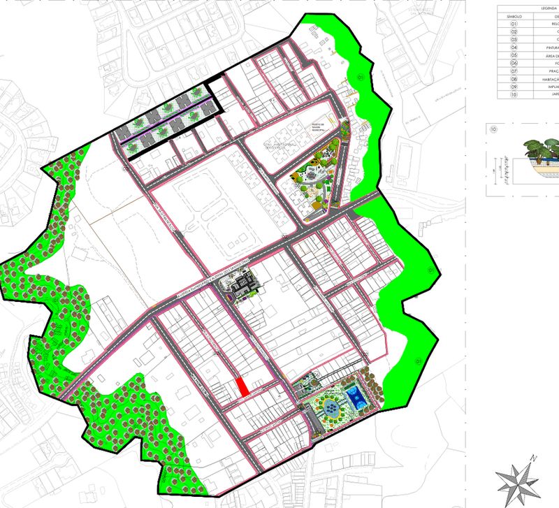 Planta do masterplan de Ouro Preto com parques lineares e áreas verdes em destaque